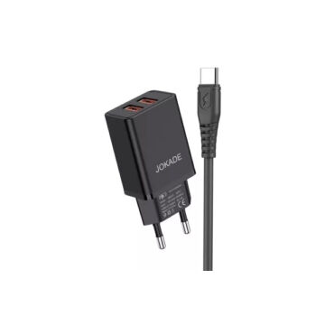Jokade JB024 Dupla hálózati töltő 3A + Lightning kábel, fekete