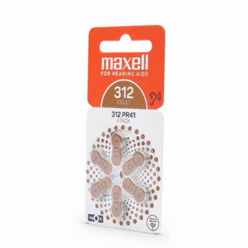 Maxell 6 db PR41 (312) P312 hallókészülékhez elem készlet, cinklevegő, barna, 1,45V