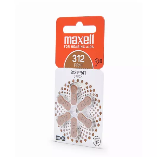 Maxell 6 db PR41 (312) P312 hallókészülékhez elem készlet, cinklevegő, barna, 1,45V